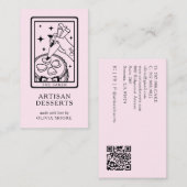 Carte De Visite Tarot Artisan Baker Dessert Caterer QR Code Pink (Devant / Derrière)