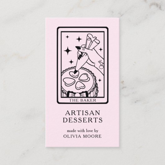 Carte De Visite Tarot Artisan Baker Dessert Caterer QR Code Pink (Devant)