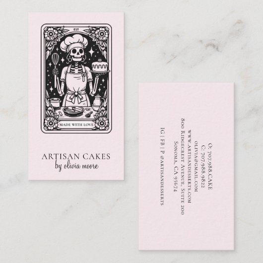 Carte De Visite Tarot Baker Blush Rose Pâtissier (Devant / Derrière)