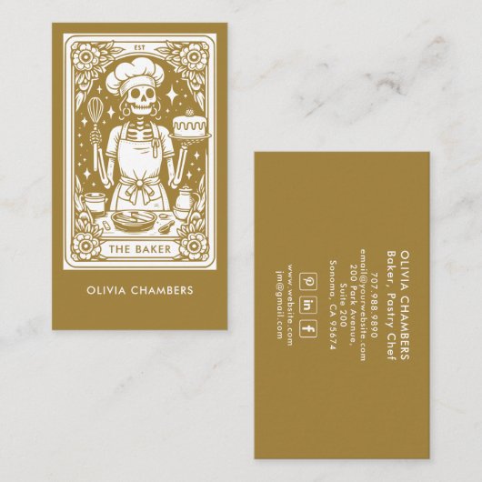 Carte De Visite Tarot Baker Gold Pâtisserie Chef Dessert (Devant / Derrière)