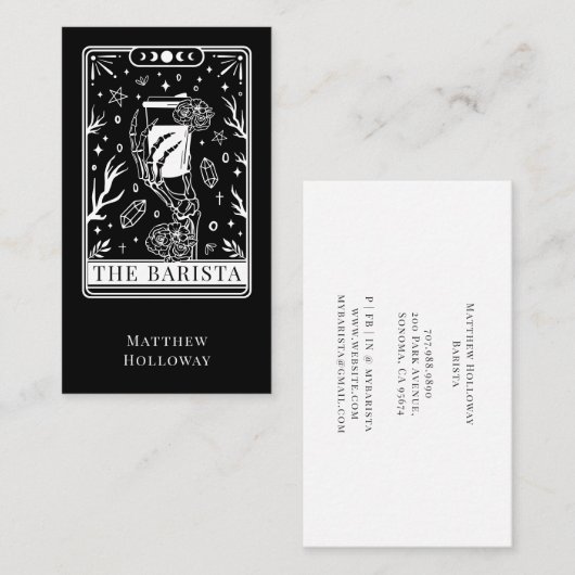 Carte De Visite Tarot Barista Black Business Card (Devant / Derrière)