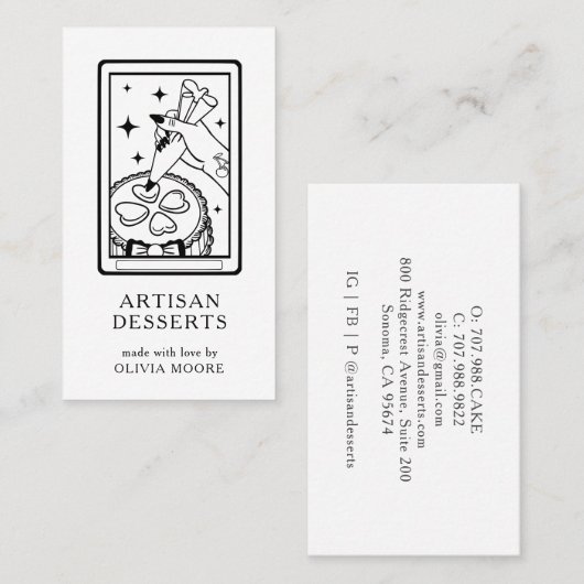 Carte De Visite Tarot Black White Artisan Baker Dessert Caterer (Devant / Derrière)