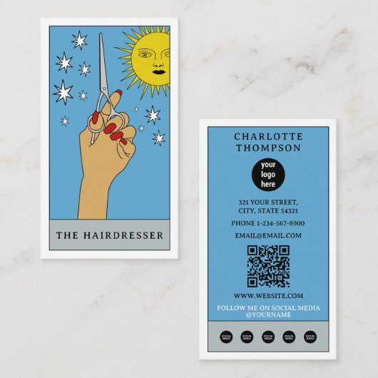 Carte De Visite Tarot céleste Coiffeur Coiffeur Salon de coiffure  (Devant / Derrière)