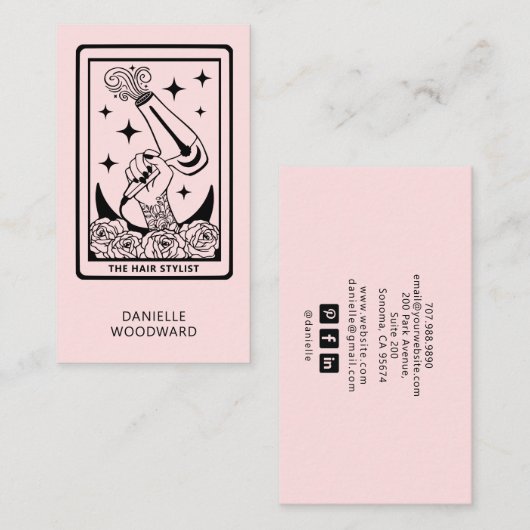 Carte De Visite Tarot Céleste Coiffeur Rose Pâle (Devant / Derrière)