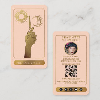 Carte De Visite Tarot Céleste Photo Coiffeur Rouge Rose Or