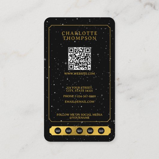 Carte De Visite Tarot céleste Soleil Lune Clou Salon Noir Or (Dos)