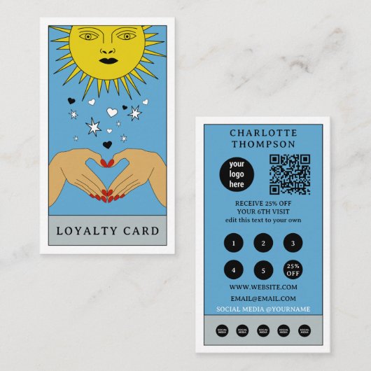 Carte De Visite Tarot céleste Sun Logo Petite entreprise Fidélité (Devant / Derrière)