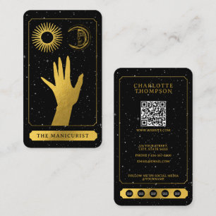 Carte De Visite Tarot céleste Sun Moon Nail Technicien Or