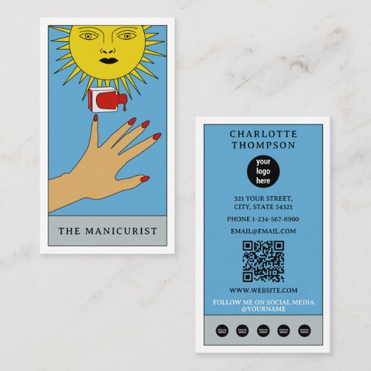 Carte De Visite Tarot céleste Sun Nail Salon Beauté Logo moderne (Devant / Derrière)