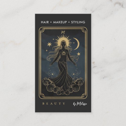 Carte De Visite Tarot Lune déesse d'eau moderne Elégant or noir (Devant)