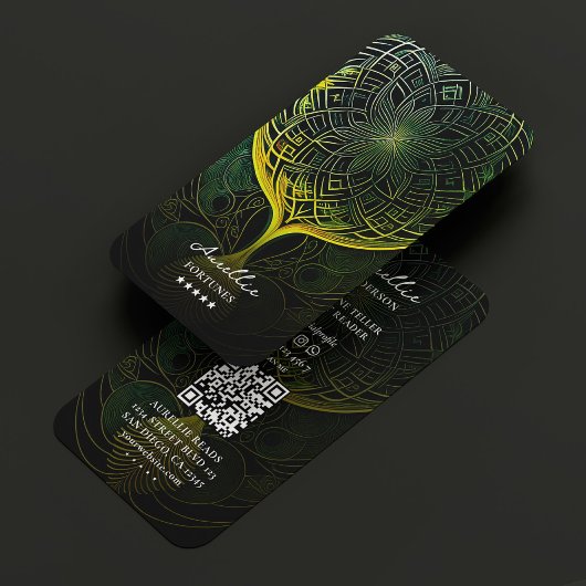 Carte De Visite Tarot Reader Psychic Fortune Teller Green Mandala 