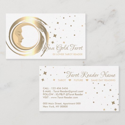 Carte De Visite Tarot Reader Stars Moon Sun (Devant / Derrière)