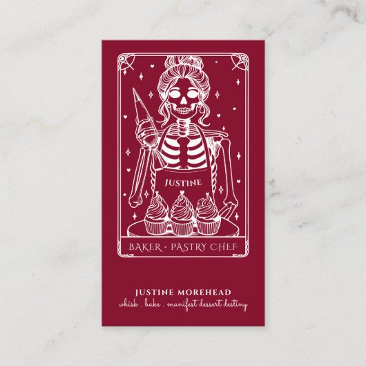 Carte De Visite Tarot Skeleton Baker Whisk Cupcake Bourgogne (Devant)