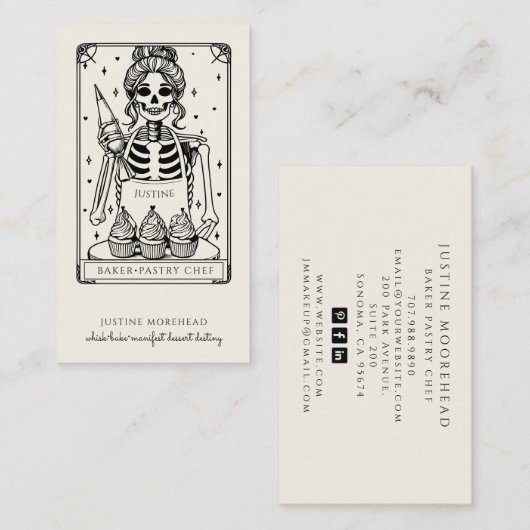 Carte De Visite Tarot Skeleton Baker Whisk Cupcake Crème (Devant / Derrière)