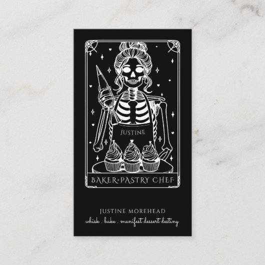 Carte De Visite Tarot Skeleton Baker Whisk Cupcake Noir (Devant)