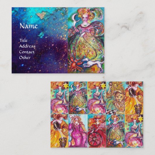 CARTE DE VISITE TAROTS DES OMBRES PERDUES /LUNE LADY, SOLEIL ET ÉT (Devant / Derrière)