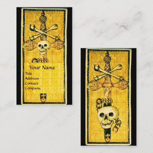 Carte De Visite TAROTS GOTHIQUES ANCIENS, ACE D'ÉPRES Jaune Noir (Devant / Derrière)