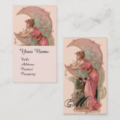 CARTE DE VISITE TAROTS / LADY DE LA LUNE AVEC FLEURS EN ROSE (Devant / Derrière)