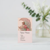 CARTE DE VISITE TAROTS / LADY DE LA LUNE AVEC FLEURS EN ROSE (Debout devant)