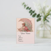 CARTE DE VISITE TAROTS / LADY DE LA LUNE AVEC FLEURS EN ROSE (Debout devant)