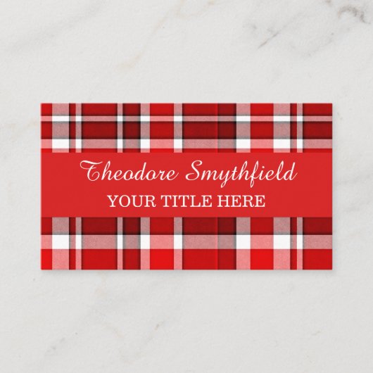 Carte De Visite Tartan blanc rouge de plaid (Devant)