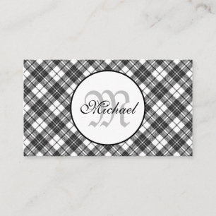 Carte De Visite Tartan motif Noël noir blanc Monogramme