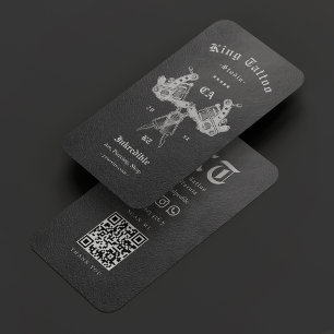 Carte De Visite Tatouage Artiste Faux Cuir gris foncé Moderne