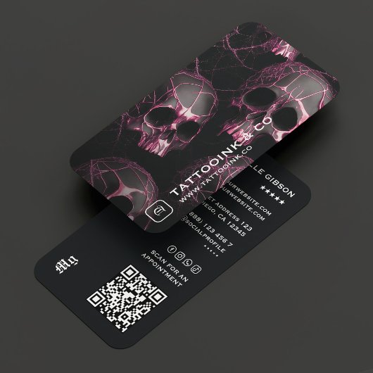 Carte De Visite Tatouage Artiste Goth Crâne Logo initial Photo Noi