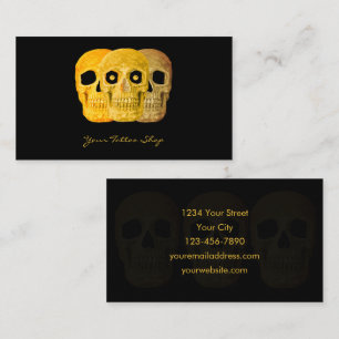Carte De Visite Tatouage Artiste Gothique Jaune Crâne Noir