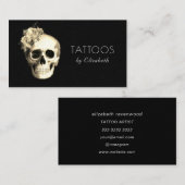 Carte De Visite Tatouage Artiste Gothique Rose crâne (Devant / Derrière)