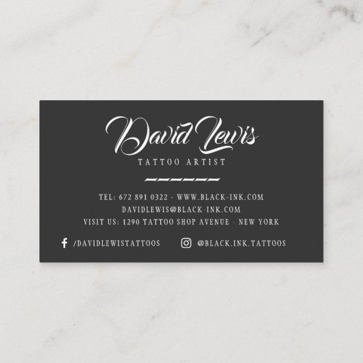 Carte De Visite Tatouage artiste noir photo script blanc calligrap (Dos)