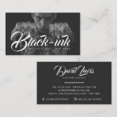 Carte De Visite Tatouage artiste noir photo script blanc calligrap (Devant / Derrière)