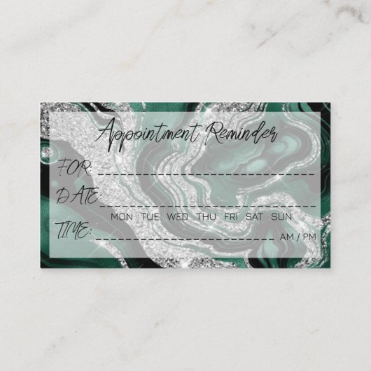 Carte De Visite Tatouage Artiste Rendez-Vous Rappel Vert Argent (Dos)