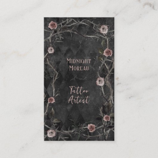 Carte De Visite Tatouage Artiste Roses épines QR Code affaires (Devant)