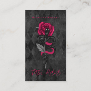 Carte De Visite Tatouage Artiste serpent rose rose QR Code