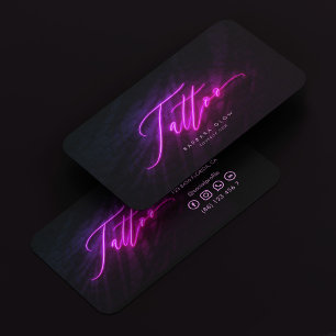 Carte De Visite Tatouage Artiste Tatouage Moderne Neon Purple Scri