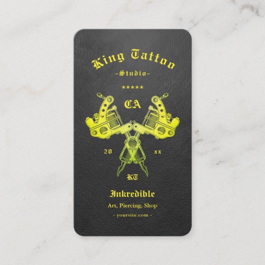 Carte De Visite Tatouage Artiste Tatouage Monogramme Noir Jaune (Devant)