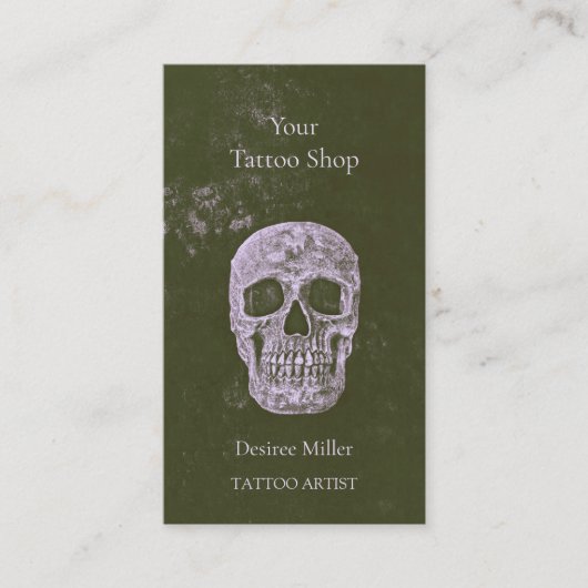 Carte De Visite Tatouage crâne Artiste Olive Green Gothic Grunge (Devant)