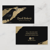 Carte De Visite Tatouage et perçage Black Crow Gold Brush Stroke (Devant / Derrière)