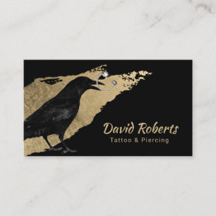 Carte De Visite Tatouage et perçage Black Crow Gold Brush Stroke