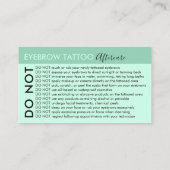 Carte De Visite Tatouage Eyebrow Vert Évite Les Conseils Après-Soi (Dos)