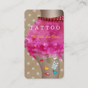 Carte De Visite Tatouage kawaii encre rose et marron adorable