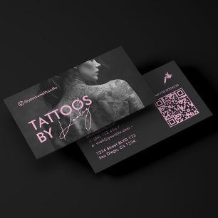 Carte De Visite Tatouage minimaliste Artiste Tatoueur Code Qr Rose