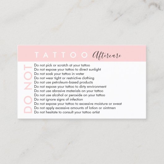 Carte De Visite Tatouage Ne Pas Éviter Les Conseils Après-Soins (Dos)