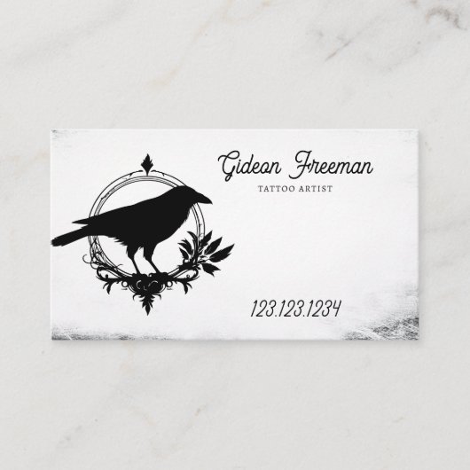Carte De Visite Tatouage Silhouette Grunge noir et blanc Crow (Devant)
