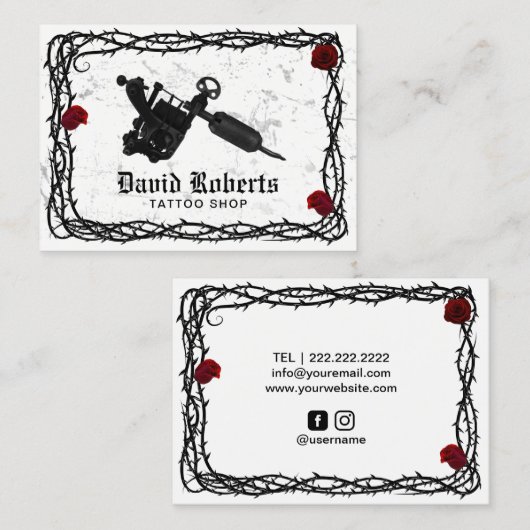 Carte De Visite Tatouage Tatouage pistolet gothique Thorn & Vine (Devant / Derrière)