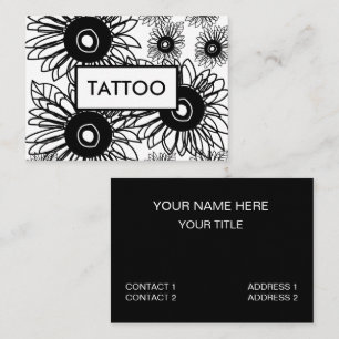 Carte De Visite Tatouage Tournesol floral noir blanc tatouage