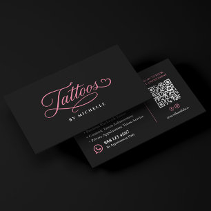 Carte De Visite Tatouages Élégants Script Tattooiste Rose Noir