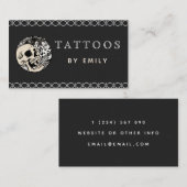 Carte De Visite Tatouages Par Votre Nom Crâne & Leaf Plantes Creat (Devant / Derrière)