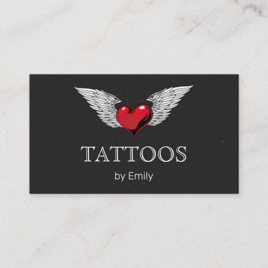 Carte De Visite Tatouages Par Votre Nom Flying Heart Simple Modest (Devant)
